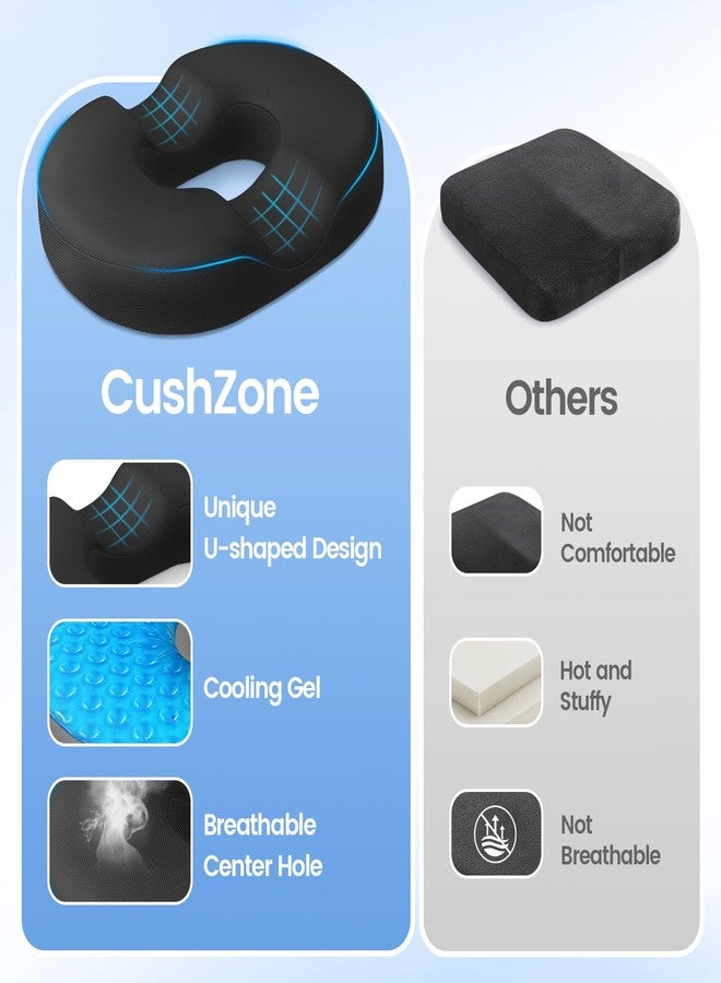 CushZone Donut Pillow Seat Cushion - Cooling Gel Floor Pillow, Memory Foam Floor Cushion for Office & Home, Car Seat, Hemorrhoids Pillow, Sciatica & Tailbone Pain Relief Chair Cushion, Black - Image 5