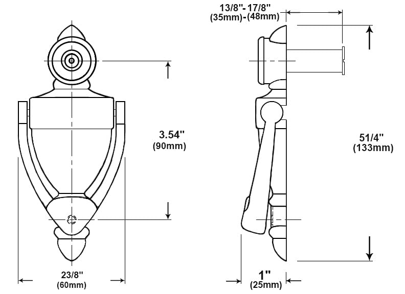 QCAA Door Knocker with 180 Degree Viewer, Zinc Die-Cast Construction 5-1/2'' Height, Matte Black, 1 Pack - Image 2