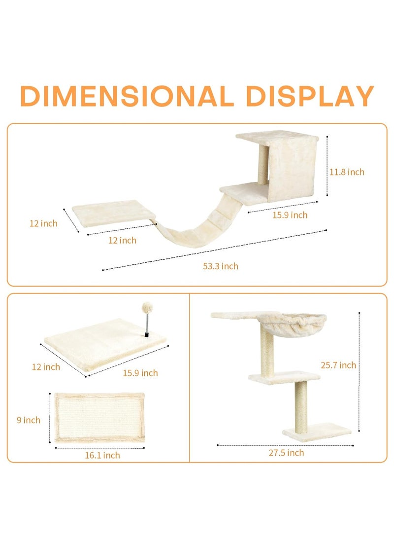 NEXT VOGUE Cat Wall Furniture,Wall-Mounted Cat Climber Set with Cat Wall Shelves, Perches, Condo House, Ladder, Scratching Board & Tree - 5 Pcs Wood Indoor Cat Furniture for Play - Image 5