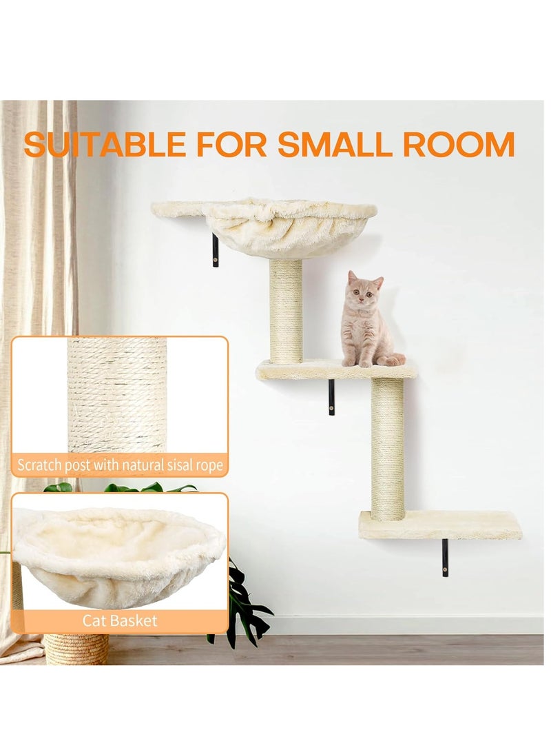 NEXT VOGUE Cat Wall Furniture,Wall-Mounted Cat Climber Set with Cat Wall Shelves, Perches, Condo House, Ladder, Scratching Board & Tree - 5 Pcs Wood Indoor Cat Furniture for Play - Image 3