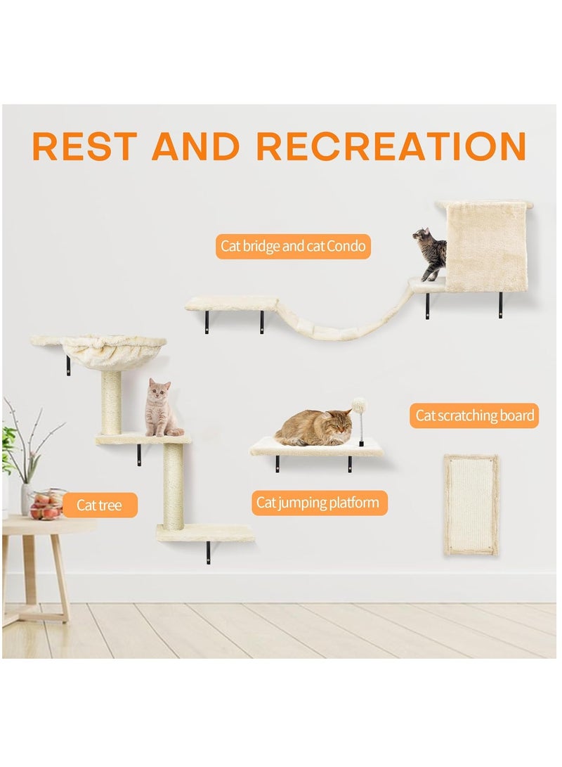 NEXT VOGUE Cat Wall Furniture,Wall-Mounted Cat Climber Set with Cat Wall Shelves, Perches, Condo House, Ladder, Scratching Board & Tree - 5 Pcs Wood Indoor Cat Furniture for Play - Image 2