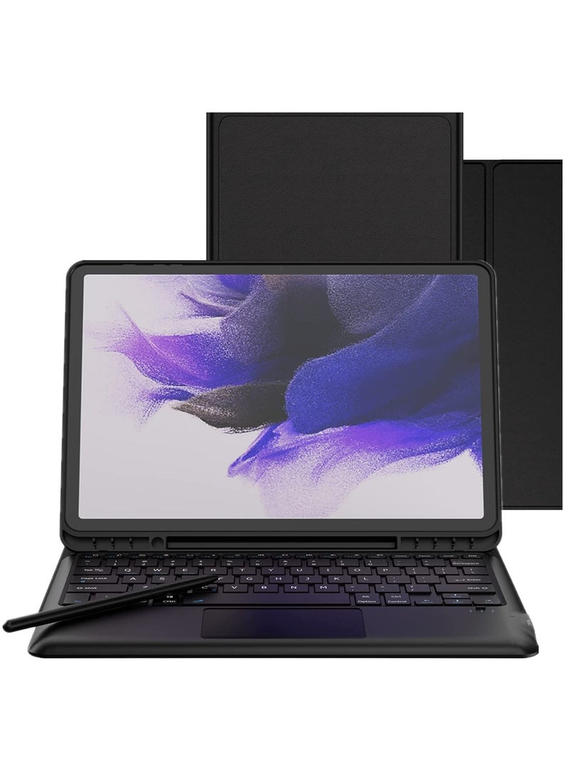 ELTRAZONE Keyboard Case for Samsung Galaxy Tab S7 FE 12.4" 2021 - Smart Wireless Waterproof Detachable Magnetic Tablet Trackpad Keyboard Cover for S7 FE SM-T730/T736 with S Pen Holder (Black) - Image 1