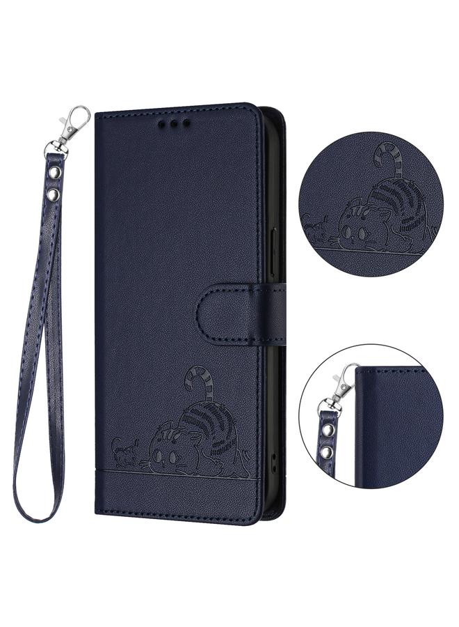 S-TOP Case For Samsung Galaxy A05S 4G Global Cat Rat Embossed Pattern RFID PU Phone Case with Wrist Strap - Image 2