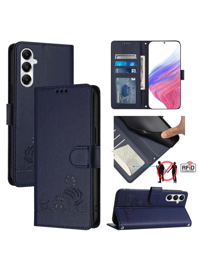 S-TOP Case For Samsung Galaxy A05S 4G Global Cat Rat Embossed Pattern RFID PU Phone Case with Wrist Strap - Image 1