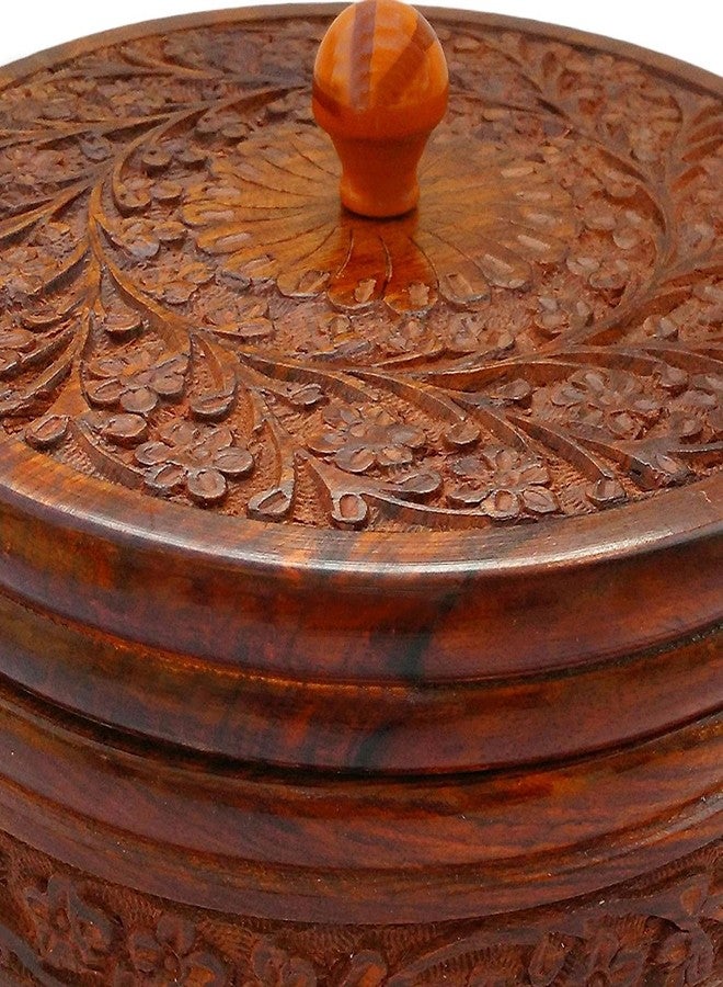 Sri Balajee Bangles Sri Balajee Wooden Chapatti Casserole Wooden Box Storage Container Handcrafted Pot Serving Bowl with Lid for Chapattis 7.5 Inches - Image 2