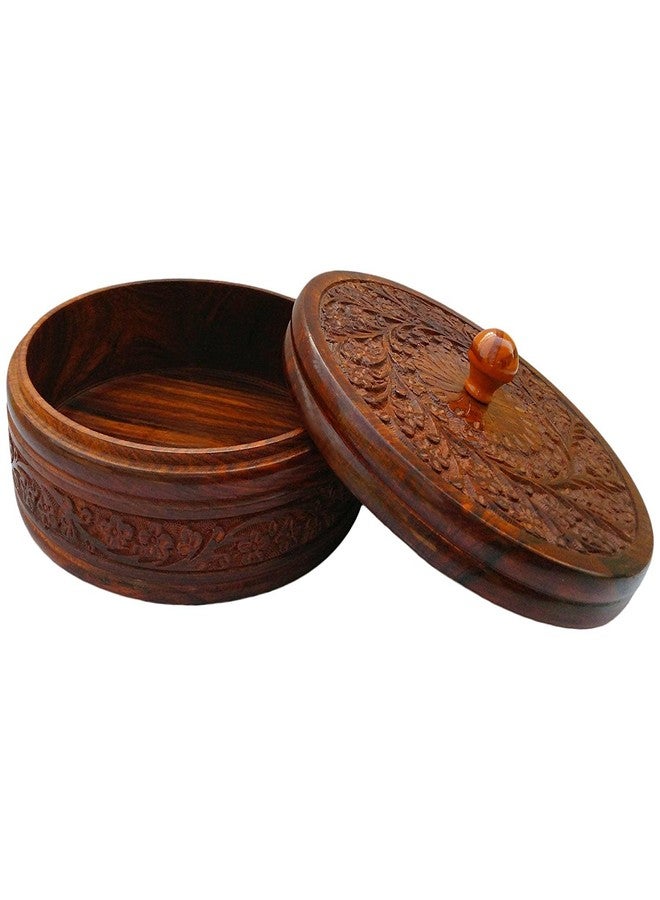 Sri Balajee Bangles Sri Balajee Wooden Chapatti Casserole Wooden Box Storage Container Handcrafted Pot Serving Bowl with Lid for Chapattis 7.5 Inches - Image 3