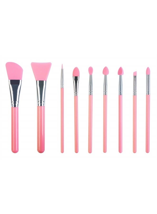 LORMAY 9 Pcs Silicone Makeup Brush Set: Applicator for Face Care, Eyeliner, Eyebrow, Eye Shadow, Lip Makeup and UV Epoxy Resin Crafts (Pink) - Image 1