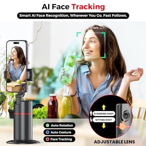 WeCool Ai Powered Auto Face Tracking Tripod,360° Rotation Mobile Holder for Smart Video Shoot with Remote,No App Needed,Gimbal Stabilizer with Gesture Control for Vlog,Streaming & Video Recording - Image 3