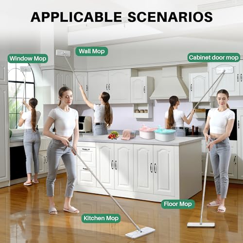JOYMOOP Flat Mops, Microfiber Mop for Floor Cleaning and Wall Cleaner, 50" Mop Handle with Flexible 13" Flat Head with a Microfiber Mop Pad - White - Image 5