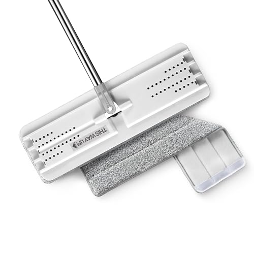 JOYMOOP Flat Mops, Microfiber Mop for Floor Cleaning and Wall Cleaner, 50" Mop Handle with Flexible 13" Flat Head with a Microfiber Mop Pad - White - Image 1