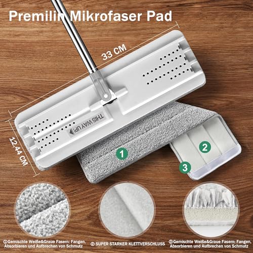 JOYMOOP Flat Mops, Microfiber Mop for Floor Cleaning and Wall Cleaner, 50" Mop Handle with Flexible 13" Flat Head with a Microfiber Mop Pad - White - Image 2