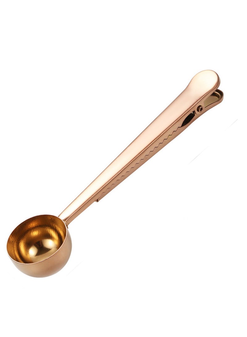 2 in 1 Coffee Spoon With Clip Stainless Steel Tablespoon with Long Handle Sealing Bag Clip (Rose Gold)  - Image 1
