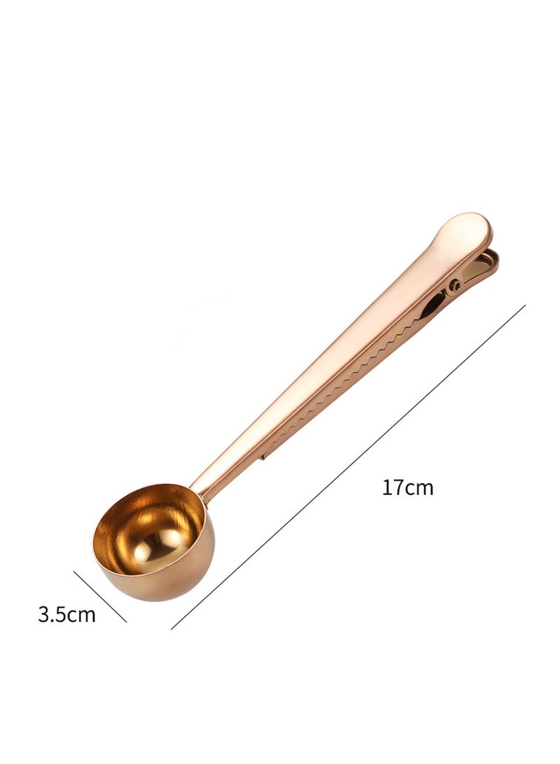 2 in 1 Coffee Spoon With Clip Stainless Steel Tablespoon with Long Handle Sealing Bag Clip (Rose Gold)  - Image 2