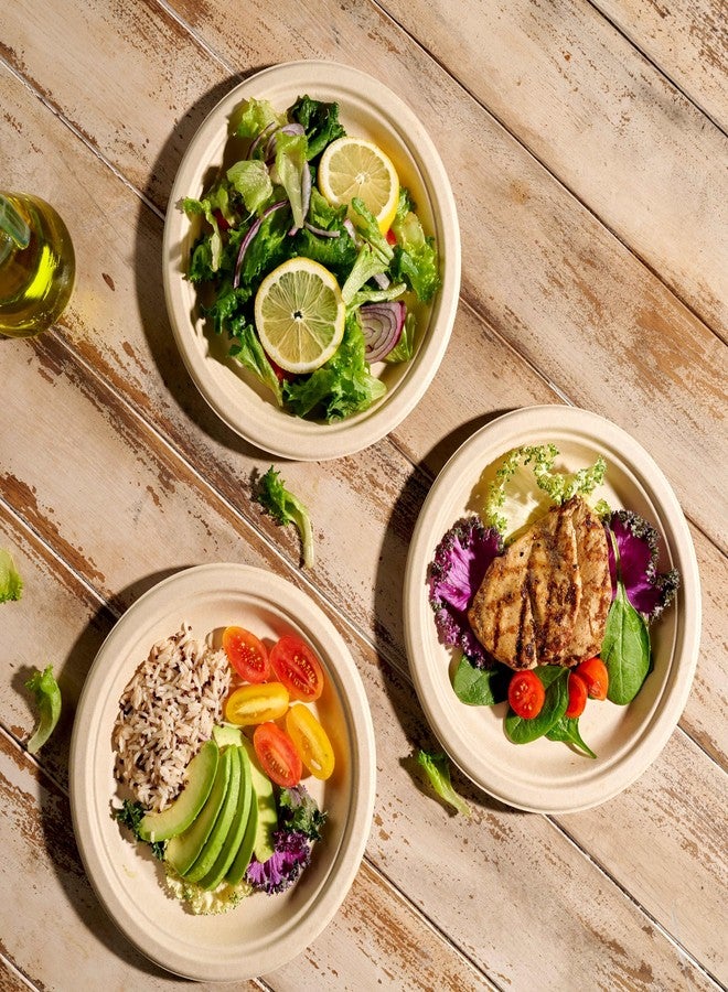 Munfix 100% Compostable Paper Plates Heavy Duty - 100 Pack Biodegradable Disposable Plates - 9” Brown Disposable Dinner Plates Made of Eco-Friendly, Natural Unbleached Sugarcane Bagasse, Microwavable Plates - Image 4