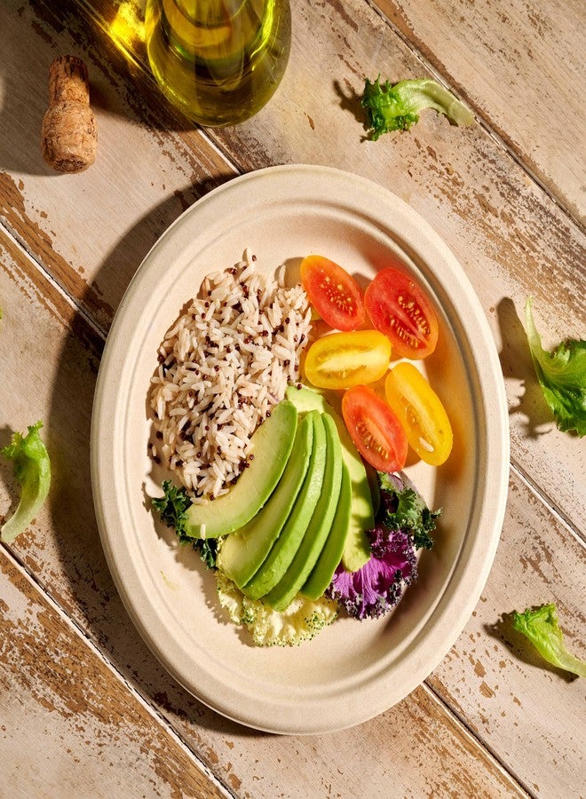 Munfix 100% Compostable Paper Plates Heavy Duty - 100 Pack Biodegradable Disposable Plates - 9” Brown Disposable Dinner Plates Made of Eco-Friendly, Natural Unbleached Sugarcane Bagasse, Microwavable Plates - Image 5