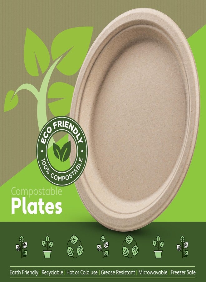 Munfix 100% Compostable Paper Plates Heavy Duty - 100 Pack Biodegradable Disposable Plates - 9” Brown Disposable Dinner Plates Made of Eco-Friendly, Natural Unbleached Sugarcane Bagasse, Microwavable Plates - Image 2