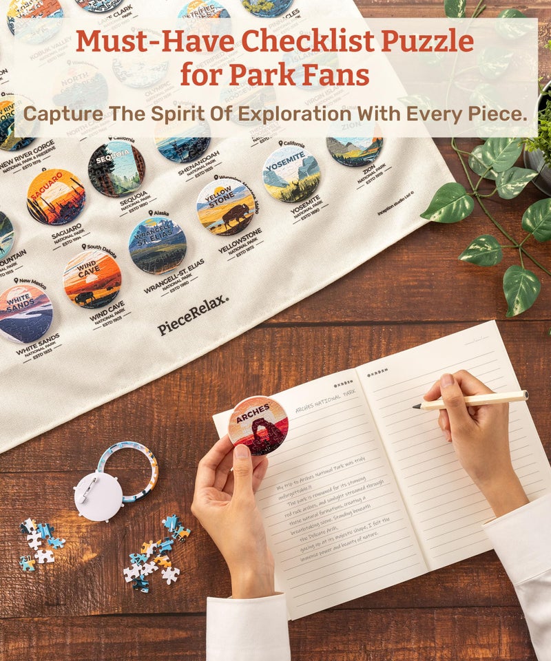 PieceRelax 63-Pack Puzzle Badges 1008 Pieces for Adults - Studio Inception - US National Park - Unique Gift & Home DÃ©cor with Plastic Jigsaw Puzzle, Includes Hanging Canvas [BD1133] - Image 3