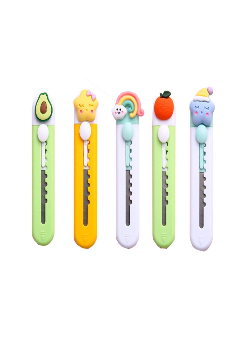 NIBEMINENT Mini Utility Knife ,5pcs Cute Craft Touch Retractable Box Opener Cartoon Art for Cutting Cardboard Boxes Cartons - Image 1