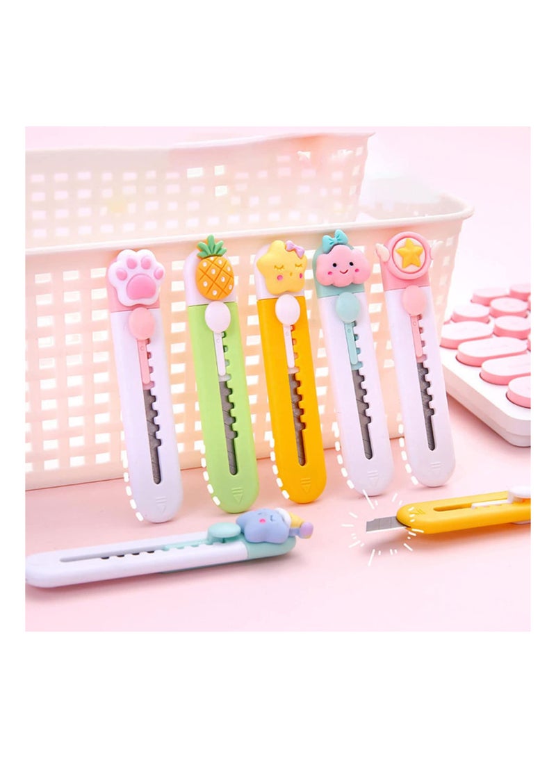 NIBEMINENT Mini Utility Knife ,5pcs Cute Craft Touch Retractable Box Opener Cartoon Art for Cutting Cardboard Boxes Cartons - Image 2