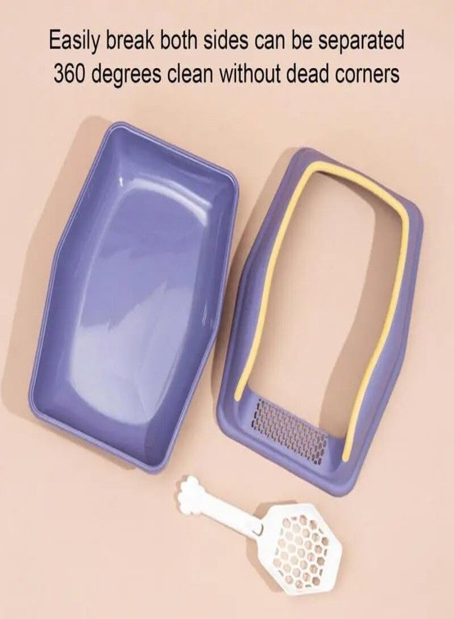 KittuPet صندوق فضلات القطط KittuPet ذو الجوانب العالية شبه المغلق مع سياج متحرك، مرحاض مفتوح من الأعلى، صينية فضلات للسفر للقطط الصغيرة والحيوانات الأليفة الصغيرة، بنفسجي - Image 5