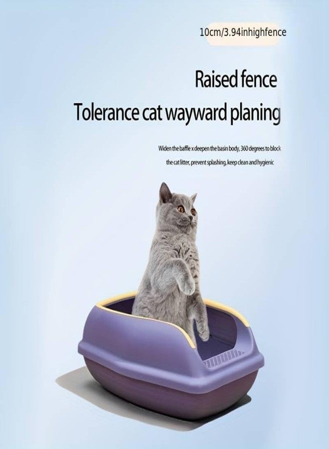 KittuPet صندوق فضلات القطط KittuPet ذو الجوانب العالية شبه المغلق مع سياج متحرك، مرحاض مفتوح من الأعلى، صينية فضلات للسفر للقطط الصغيرة والحيوانات الأليفة الصغيرة، بنفسجي - Image 3