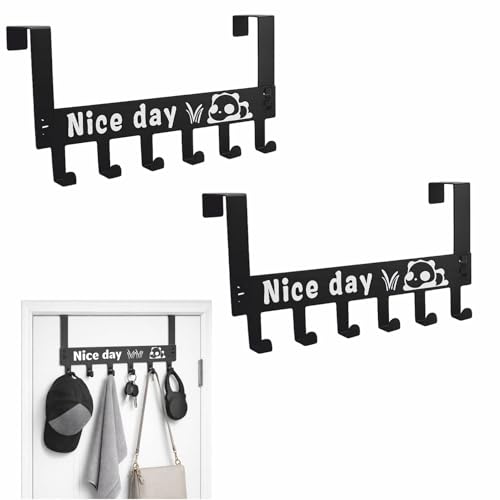 JIALTO 2 Pcs Metal Over The Door Hanger, 7 Hook Design - Versatile Door Hook Hanger Ideal for Organizing Clothes - Perfect Door Hangers for Clothes and Accessories, Black - Image 1