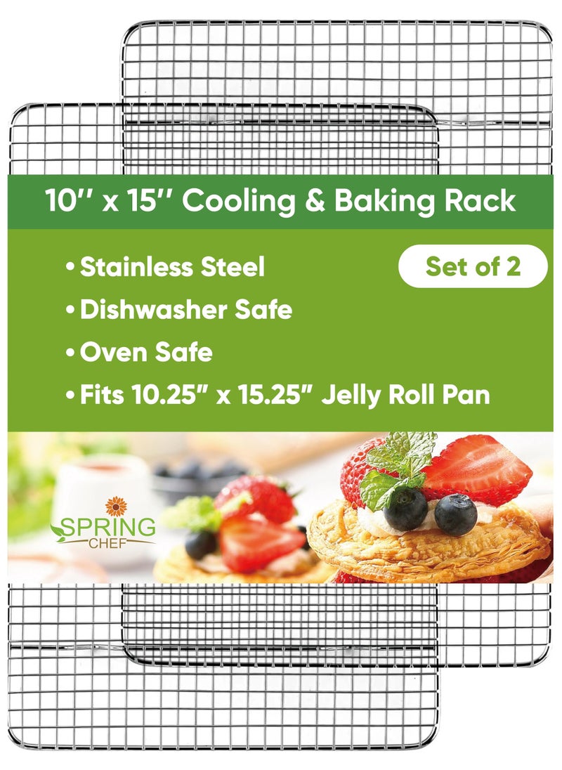 Spring Chef Spring Chef 10 x 15 Stainless Steel Cooling Racks for Baking  Oven Safe  Cookie Racks for Cooling Cookies  Fits Jelly Roll Pan  Perfect for Grilling Roasting Cooking Drying  Set of 2 