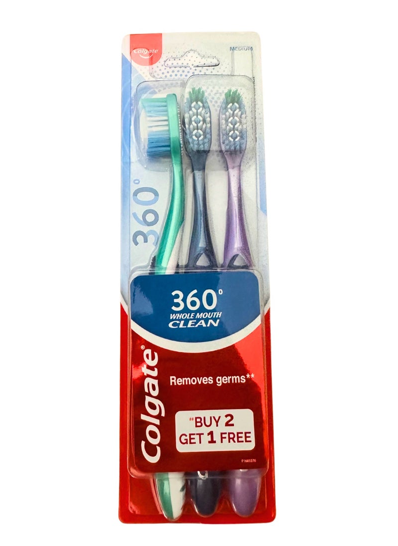 Colgate - Colgate 360 Whole Mouth Clean Toothbrush Medium pack of 3 multicolor - Image 1