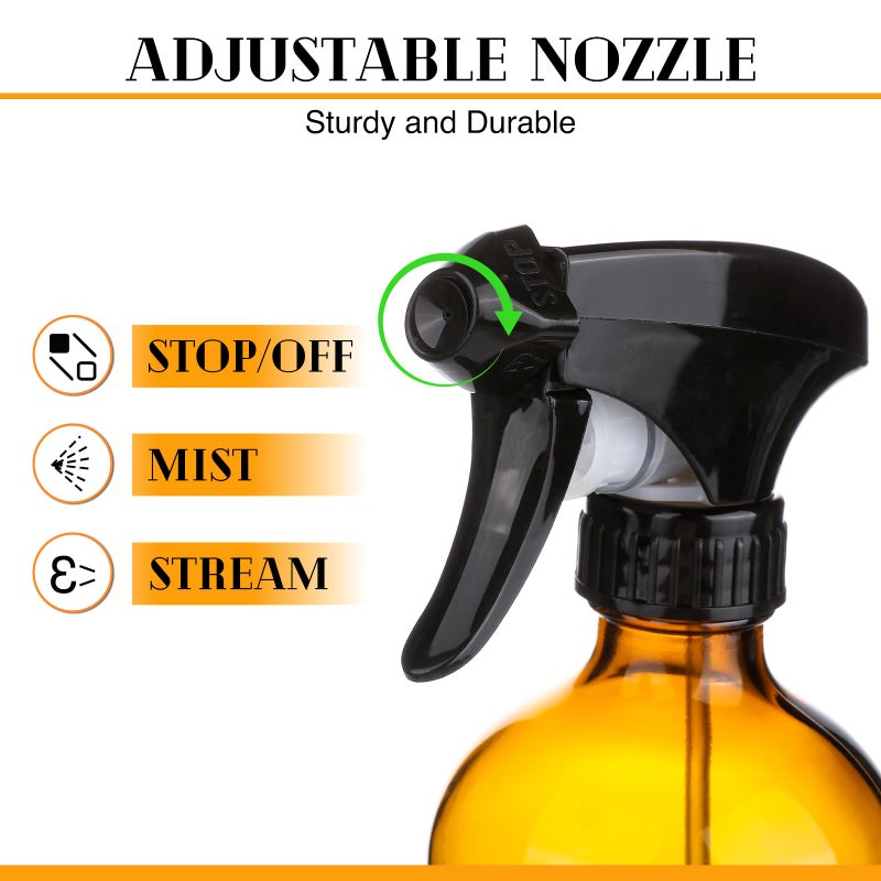 ZENOWICK 2 Pack/16 Oz Glass Spray Bottles, Refillable Empty Containers with Silicone Sleeve, Upgraded Adjustable Nozzle Spray Bottle Sets for Cleaning, Essential Oils, Hair (Amber) - Image 2
