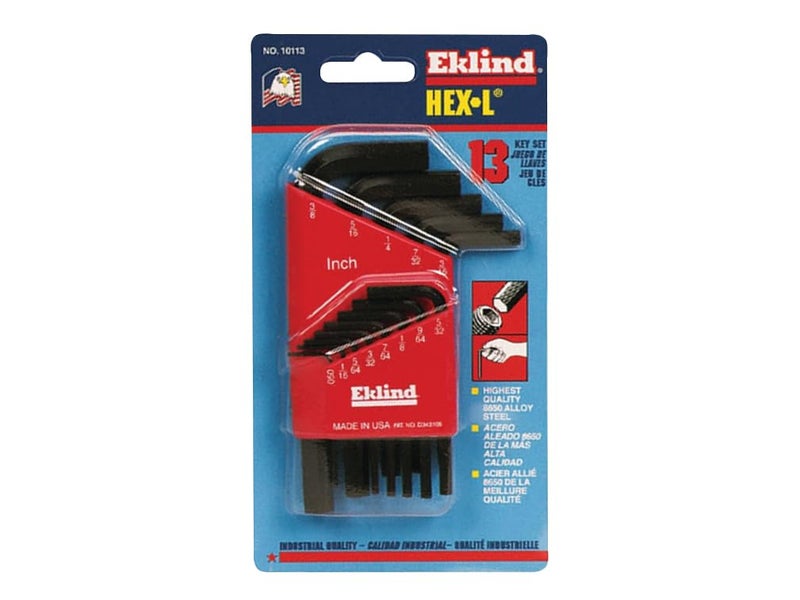 Eklind Tool 10113 HexL Key allen wrench 13pc set SAE Inch Sizes 05038 Short series