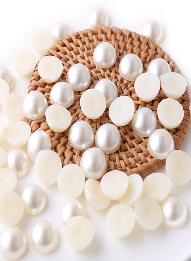 Cymtoo 14mm Cabochon Faux Dome Round Pearl Flatback Half Pearl Beads for DIY Crafts Making 50pcs (Ivory) - Image 1
