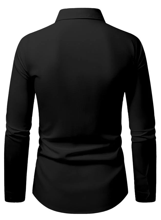 Take Two Men Black Textured Pleated Shirt