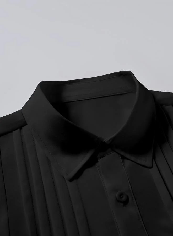 Take Two Black Men Black Textured Pleated Shirt for Men | Best Price UAE