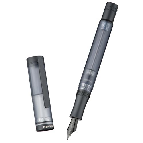 Asvine V200 Titanium Fountain Pen Vacuum Filling, Matte Black Fine Point Transparent Acrylic Smooth Writing Pen Case Set - Image 3
