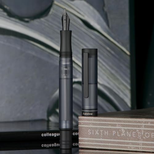 Asvine V200 Titanium Fountain Pen Vacuum Filling, Matte Black Fine Point Transparent Acrylic Smooth Writing Pen Case Set - Image 5