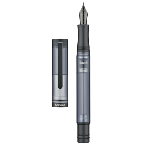 Asvine V200 Titanium Fountain Pen Vacuum Filling, Matte Black Fine Point Transparent Acrylic Smooth Writing Pen Case Set - Image 2