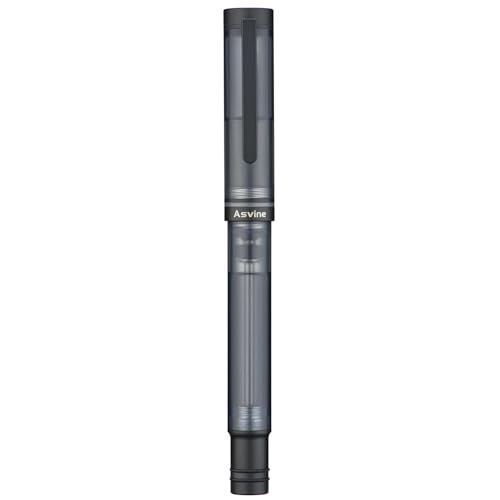 Asvine V200 Titanium Fountain Pen Vacuum Filling, Matte Black Fine Point Transparent Acrylic Smooth Writing Pen Case Set - Image 1
