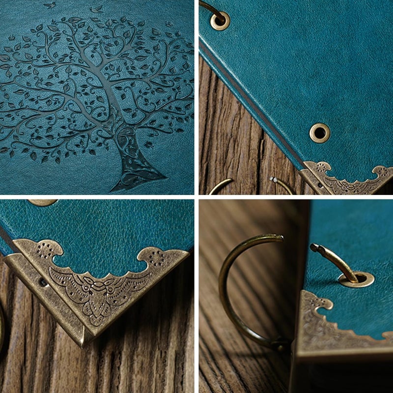 ADVcer Photo Album DIY Scrapbook, 10x10 inch 50 Pages Vintage Leather Cover Three-Ring Binder Family Picture Booth Albums with 408pcs Self Adhesive Photos Corners for Memory Keep, Tree (Jasper Green) - Image 3