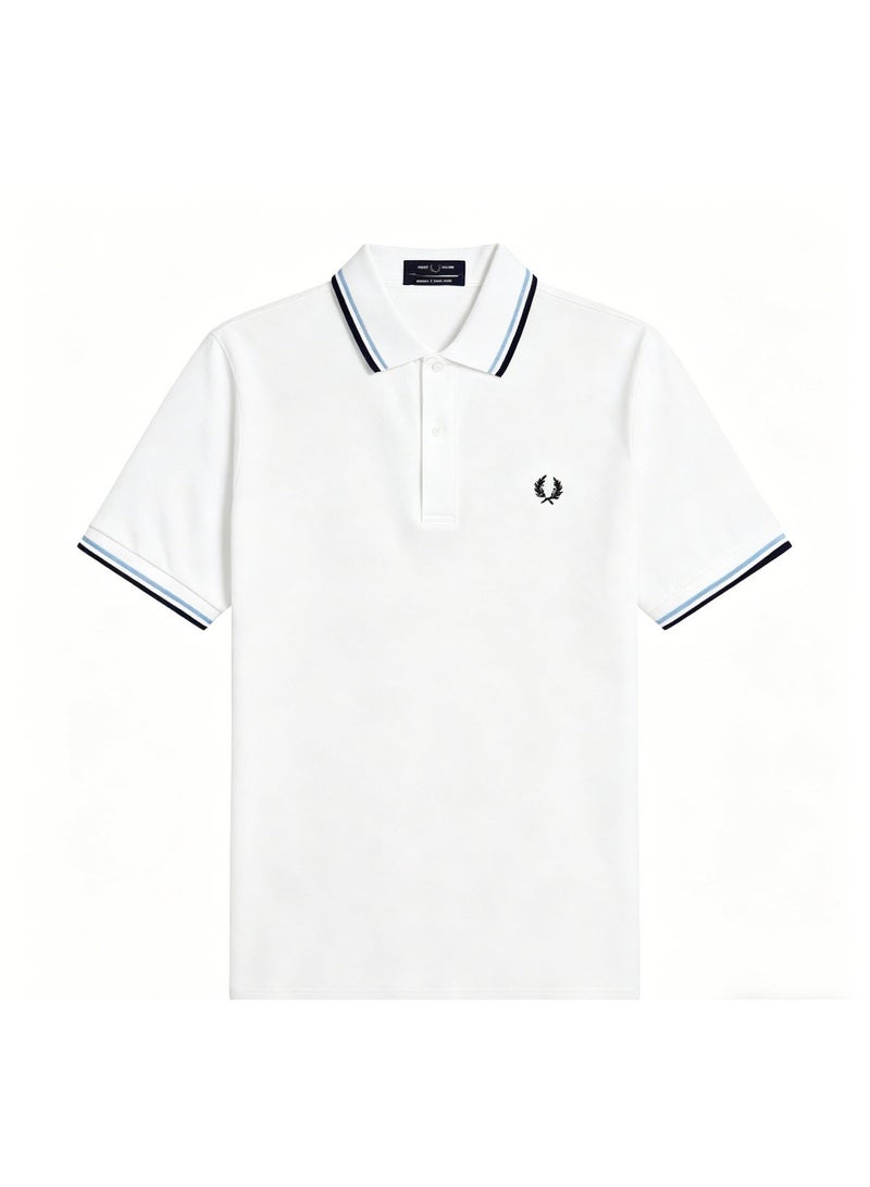 FRED PERRY Men's Polo Shirt - Short Sleeve Casual Heavy Wheat Embroidery T-Shirt - Image 2