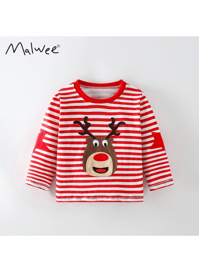 Malwee Children's Striped Autumn European And American Kids Casual Long-sleeve Base Layer Girl's T-shirt