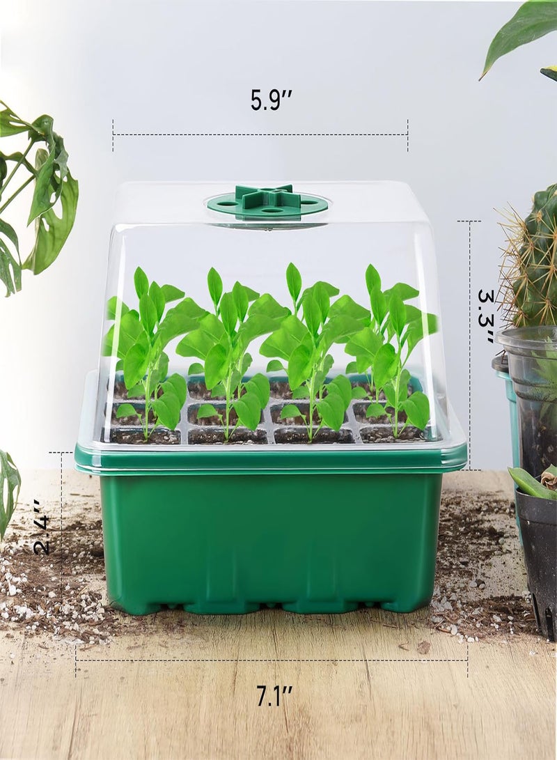 GGOOT 5 Packs Seed Starter Tray with Grow Light，Plant Germination Starter Kit with Adjustable Humidity Dome，Greenhouse Germination Kit for Seed Growing Starting (12 Cells per Seedling Trays) - Image 2