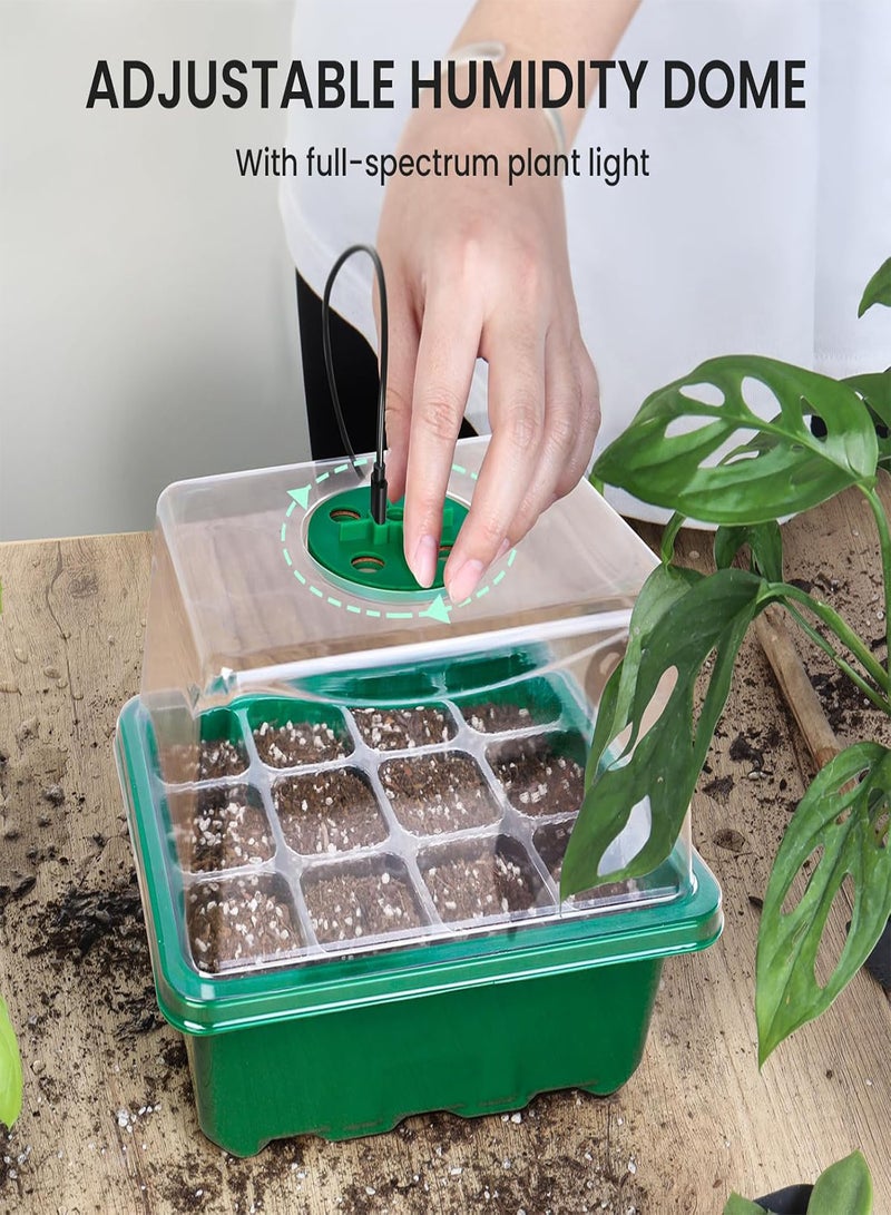 GGOOT 5 Packs Seed Starter Tray with Grow Light，Plant Germination Starter Kit with Adjustable Humidity Dome，Greenhouse Germination Kit for Seed Growing Starting (12 Cells per Seedling Trays) - Image 5