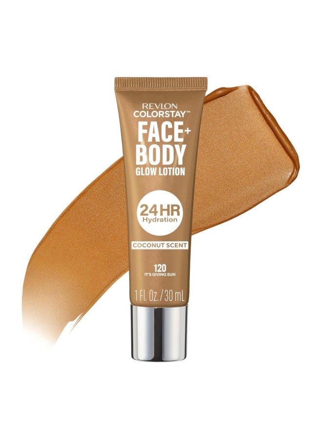 Revlon ColorStay Face & Body Glow Lotion, Hydrating Glow Moisturizer, 24HR Hydration, Illuminating Luminizing Shimmer, 120 It's Giving Sun - Image 1