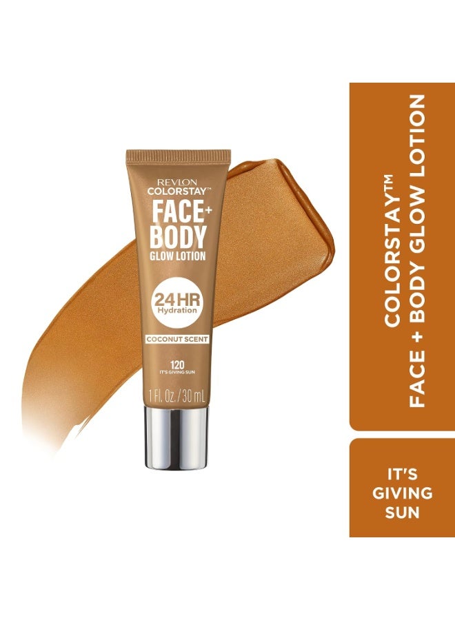 Revlon ColorStay Face & Body Glow Lotion, Hydrating Glow Moisturizer, 24HR Hydration, Illuminating Luminizing Shimmer, 120 It's Giving Sun - Image 3