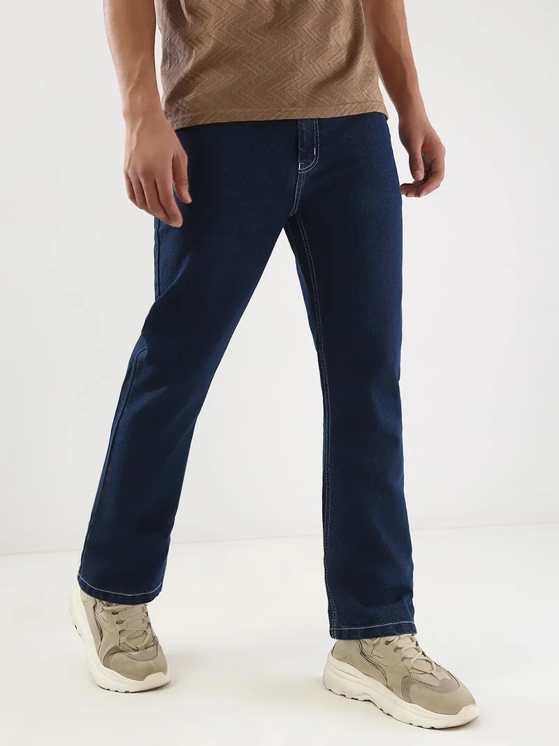 أوربانو فاشن Urbano Fashion Men's Blue Straight Fit Washed Jeans Stretchable