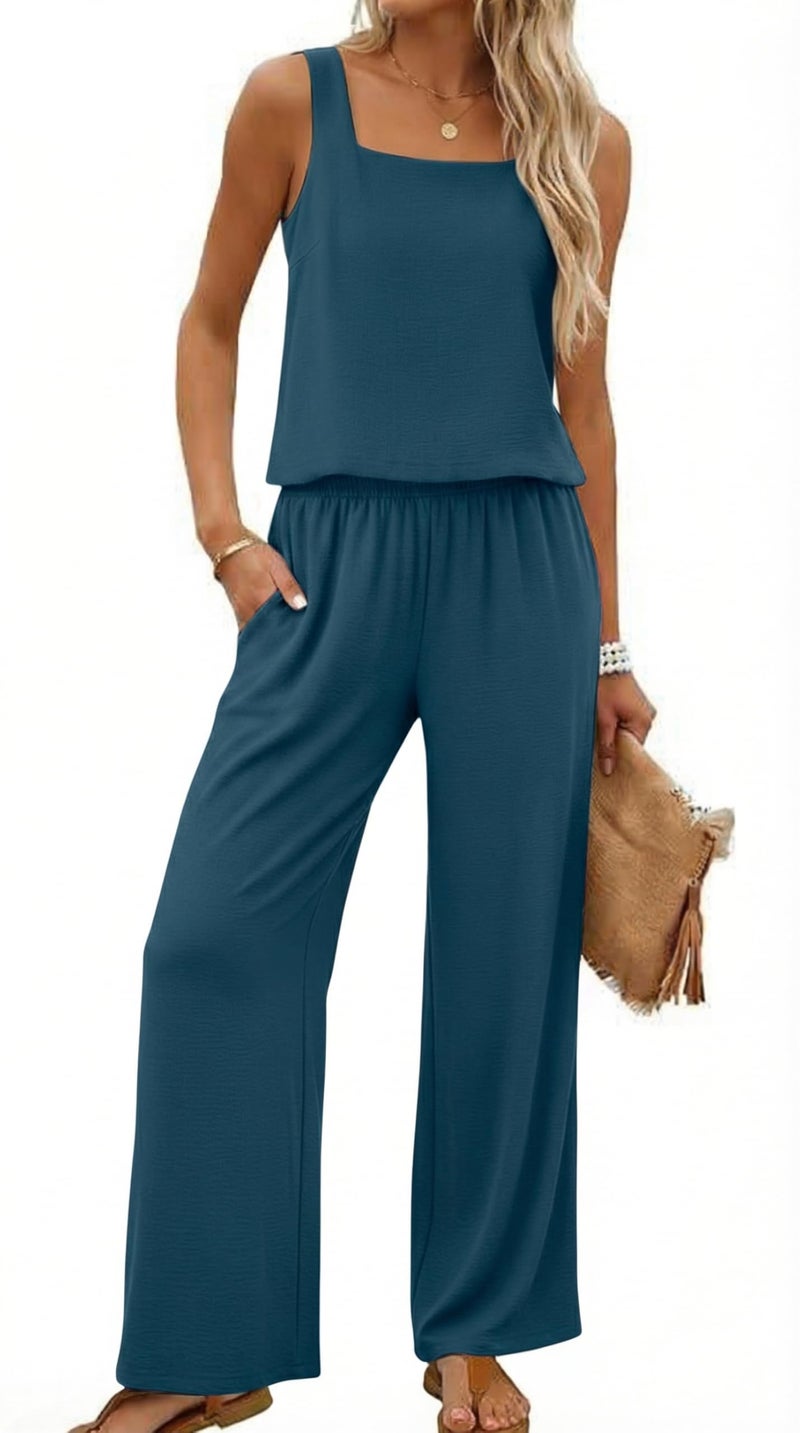 Lepunuo Two Piece Sets for Women Wide Leg Pants Matching Set Sleeveless Square Neck Tank Crop Top Travel Airport Outfits - Image 1