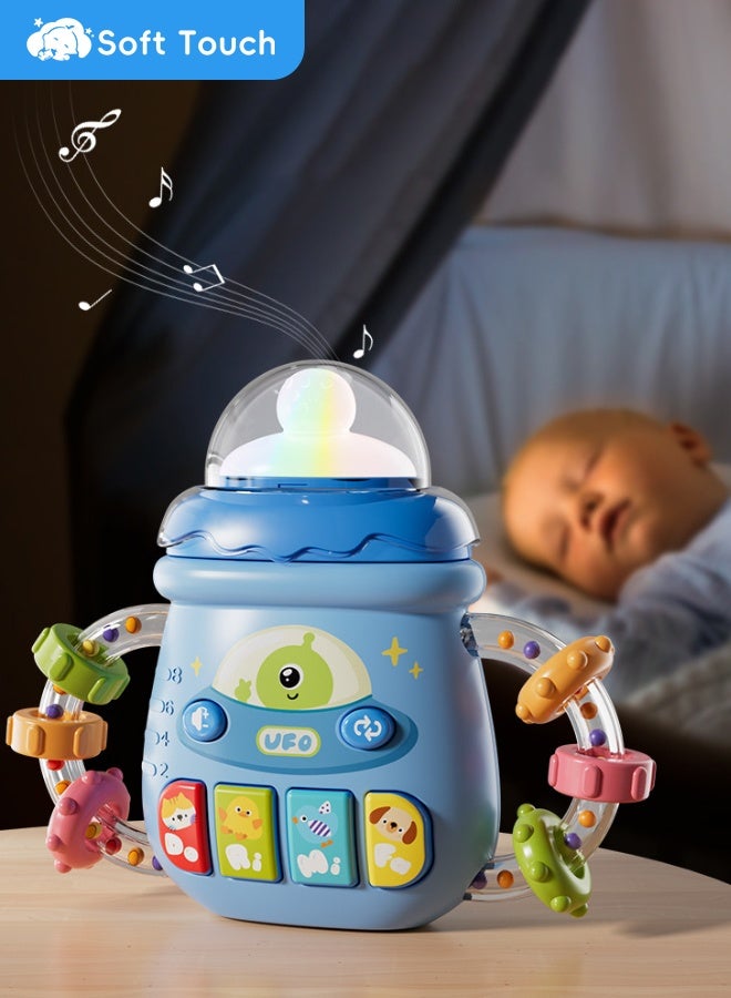 سوفت تاتش لعبة عضاضة للأطفال الصغار، لعبة موسيقية، لعبة مضغ للأطفال، لعبة مصاصة للأطفال مع موسيقى وأضواء LED، مركز أنشطة للأطفال من البنات والأولاد (أزرق) - Image 2