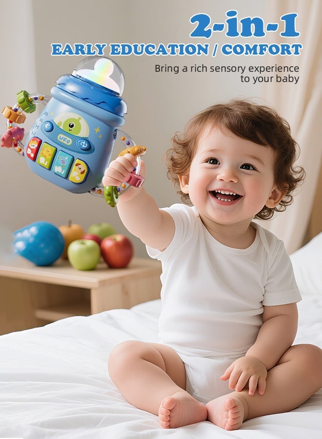 سوفت تاتش لعبة عضاضة للأطفال الصغار، لعبة موسيقية، لعبة مضغ للأطفال، لعبة مصاصة للأطفال مع موسيقى وأضواء LED، مركز أنشطة للأطفال من البنات والأولاد (أزرق) - Image 3