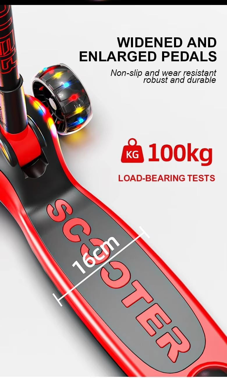 Leno Kick Scooter, 4 Adjustable Height and Lean-to-Steer, Foldable Scooter Kids, LED Light Wheels and Anti-Slip Deck, for Children from 3-12yrs for Gift - Image 4