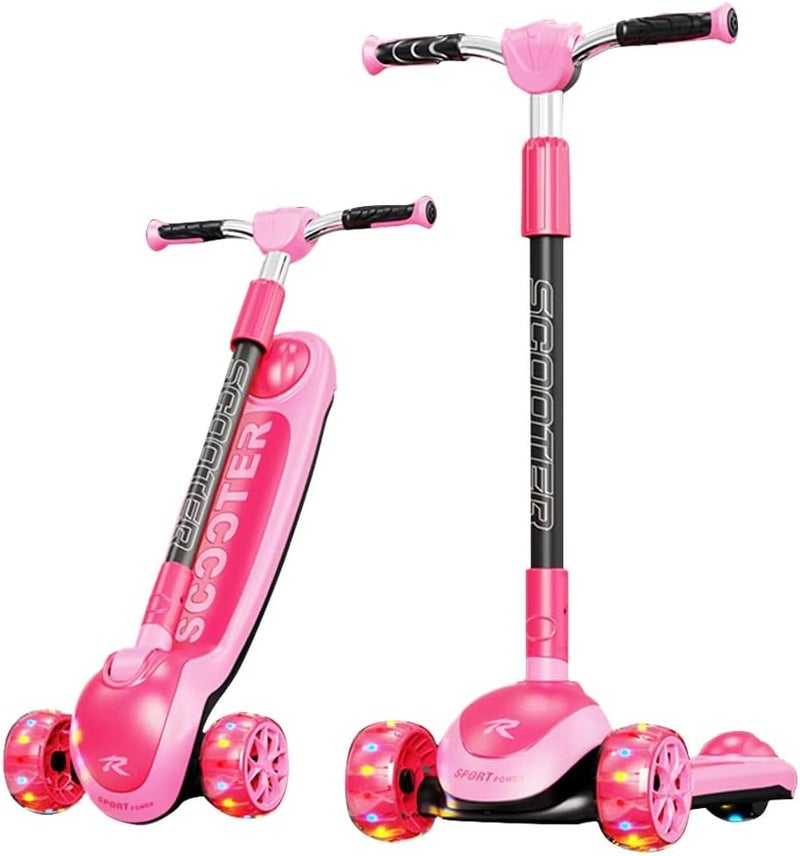Leno Kick Scooter, 4 Adjustable Height and Lean-to-Steer, Foldable Scooter Kids, LED Light Wheels and Anti-Slip Deck, for Children from 3-12yrs for Gift - Image 1